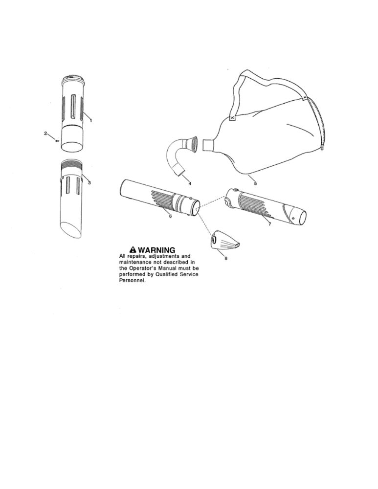 Vac Tubes And Bag Diagram and Parts List for W325 Type 3 Weed Eater Leaf Blower / Vacuum